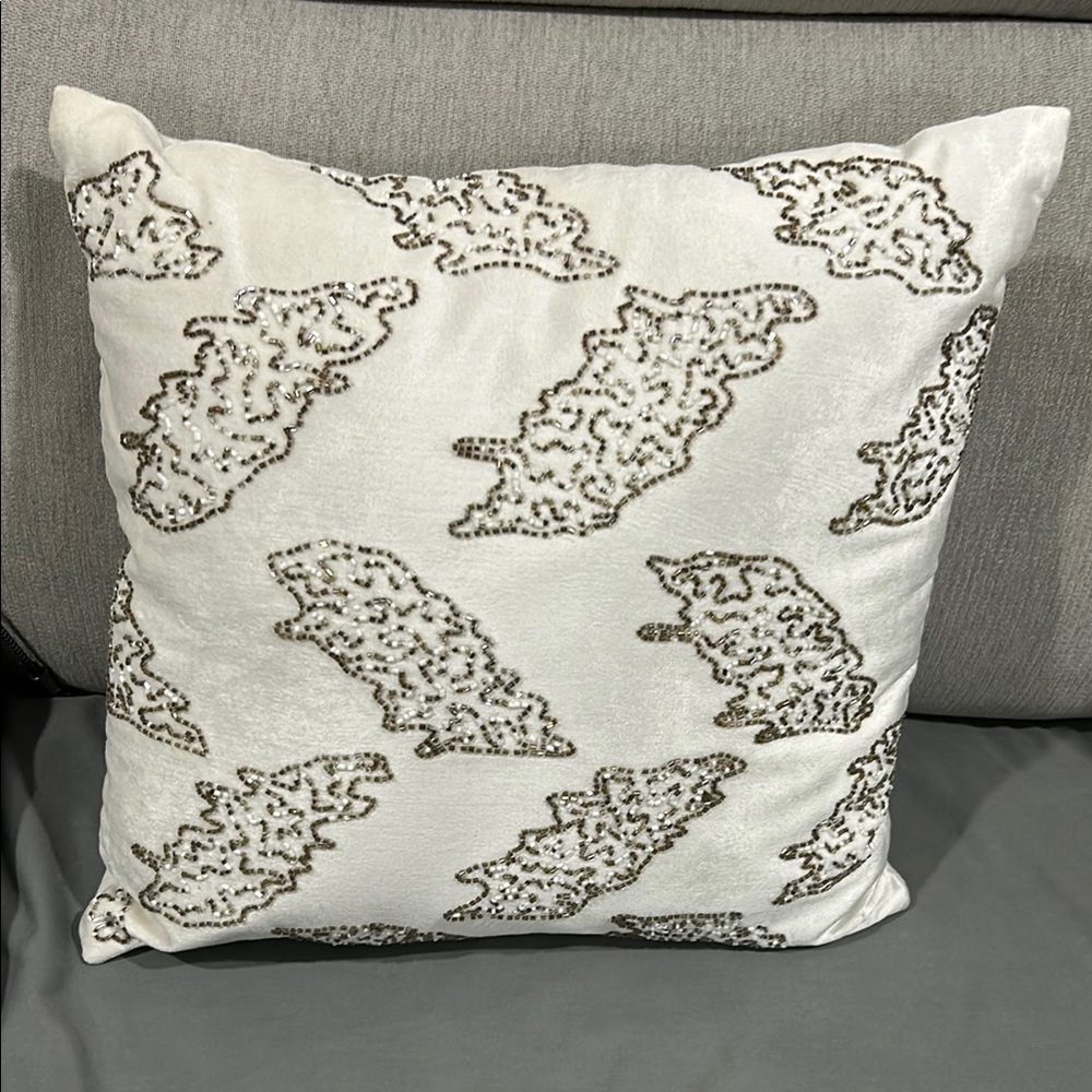 Inspire Me! Home Elegant White pillow with beading